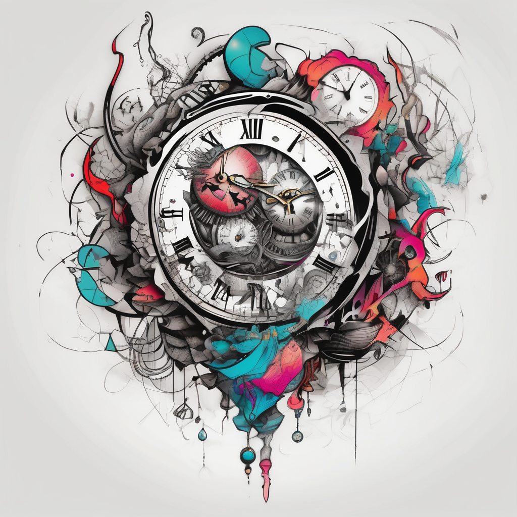 Clock tattoos for arm half sleeve tattoos for men, design de tatouage Surréaliste généré par IA